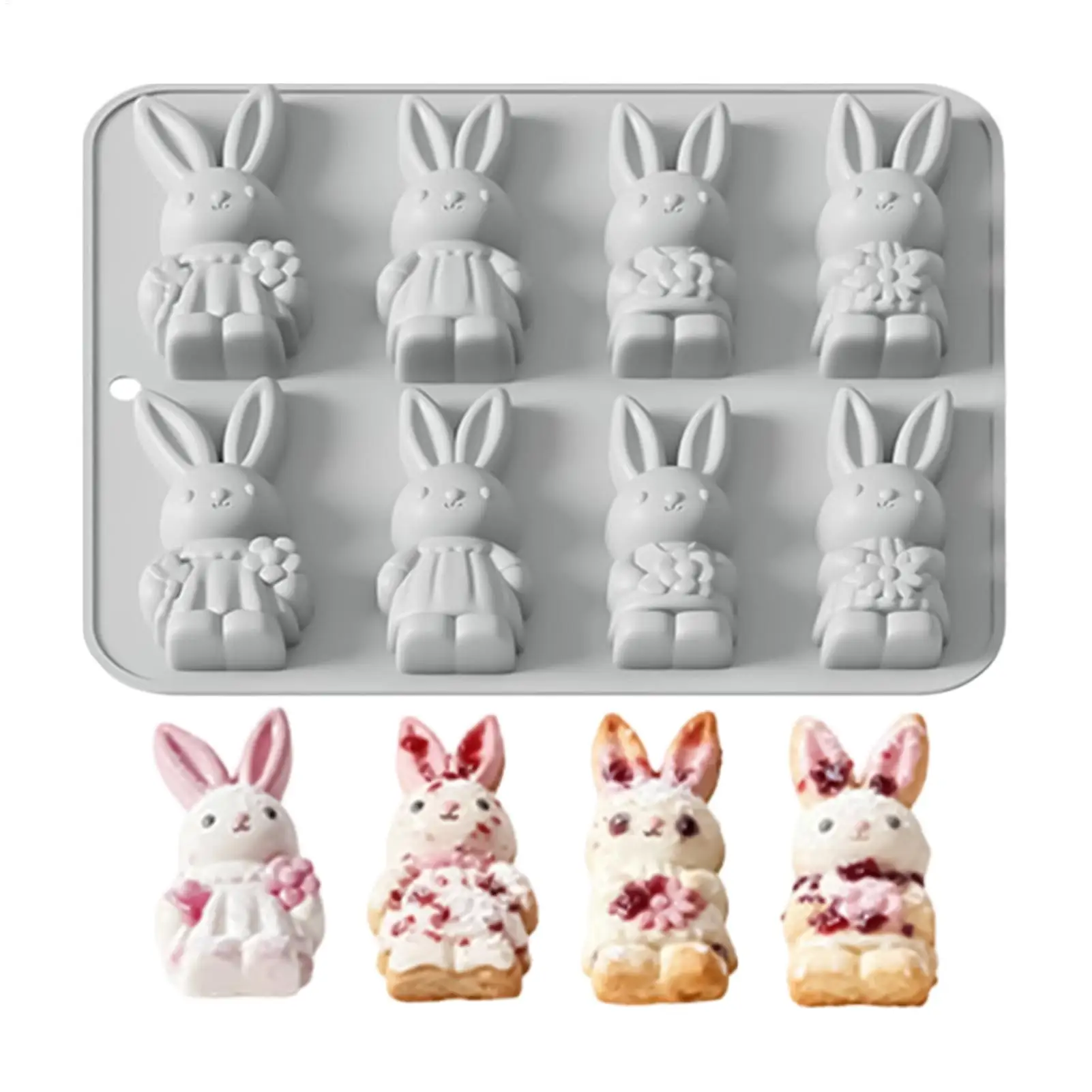 Bunny Silicone Mold Chocolate Easy Release Bunny Egg Reusable Easter Bunny Mold Chocolate Making Mold 3D Rabbits Silicone Mold