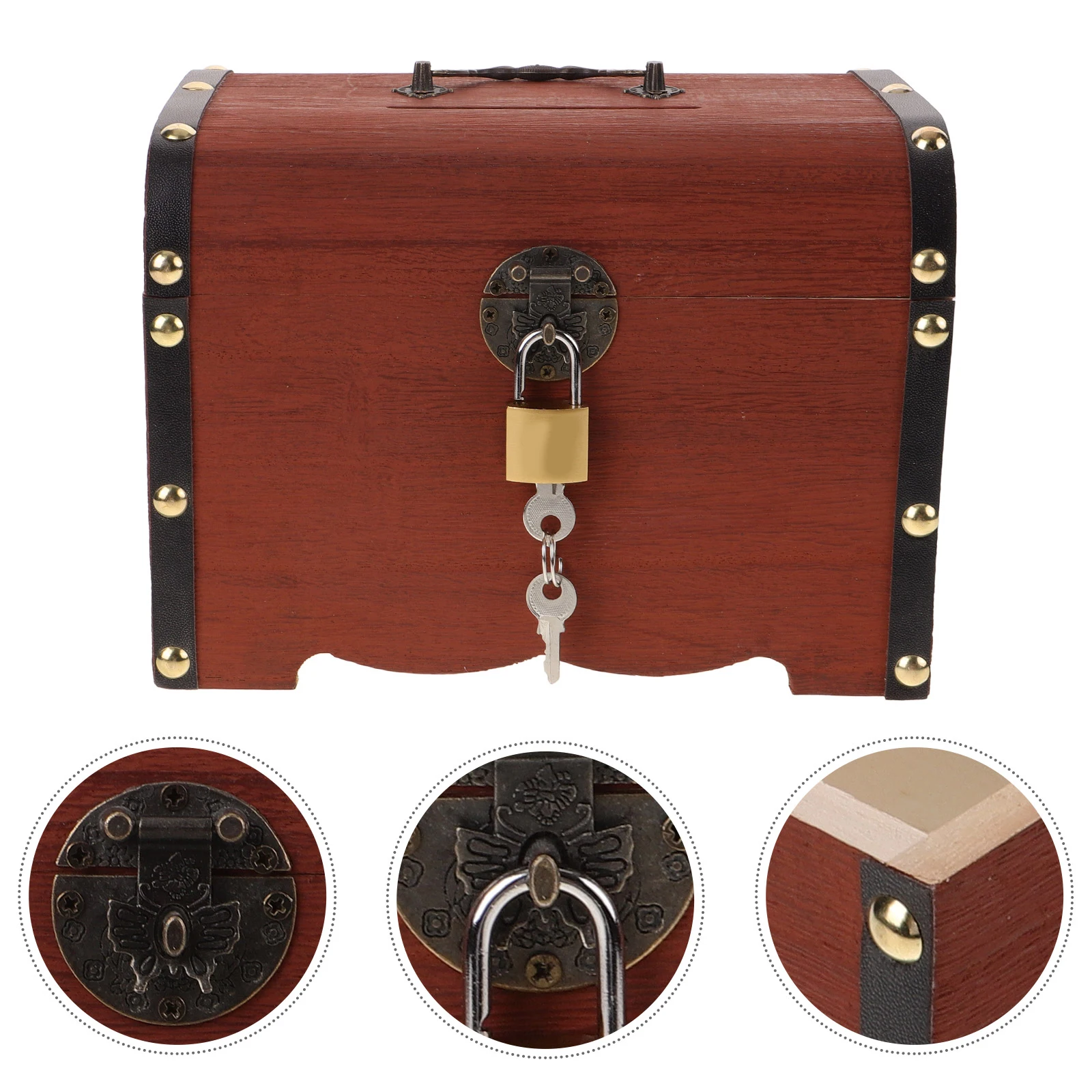 

VICASKY Lockable Wooden Piggy Bank Vintage Money Box for Home Office Storage Chest with Lock Beads Organizer Decorative