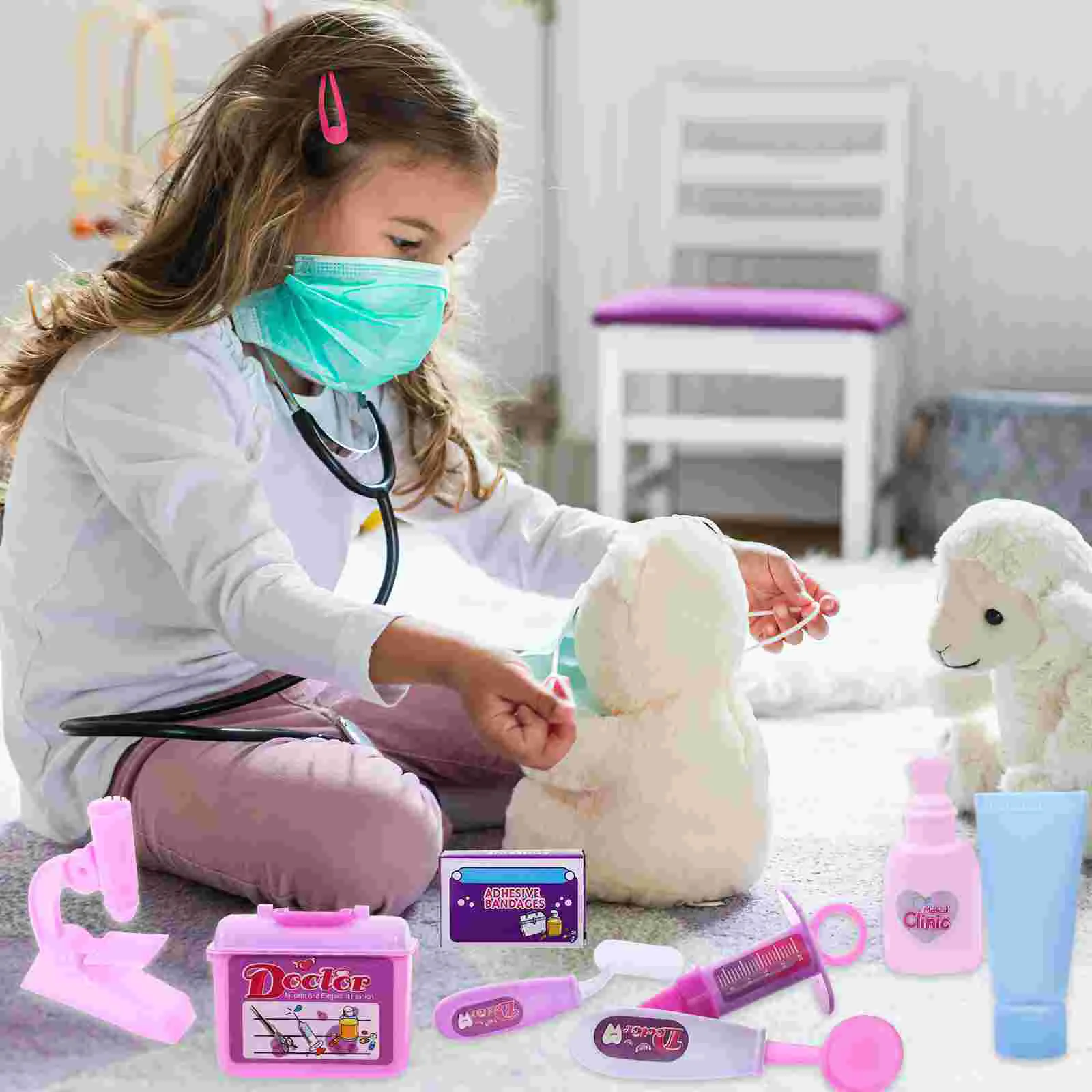 14 pezzi Kit medico Stetoscopio medico Giocattoli per bambini Ragazza Educativo portatile Giochi di finzione Bambino per ragazze