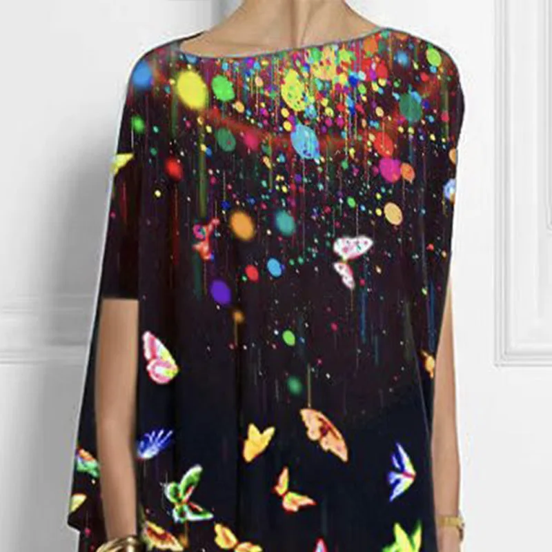 3D Animal Butterfly Round Neck Short Sleeves Irregular Loose T-Shirt Women's Top Ropa Para Mujer
