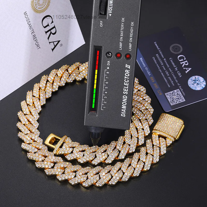 Chain Cuban 20mm Real 925 Sterling Silver Hand Setting Moissanite Vvs Diamond Cuban Link Chain Necklace With Box Clasp..