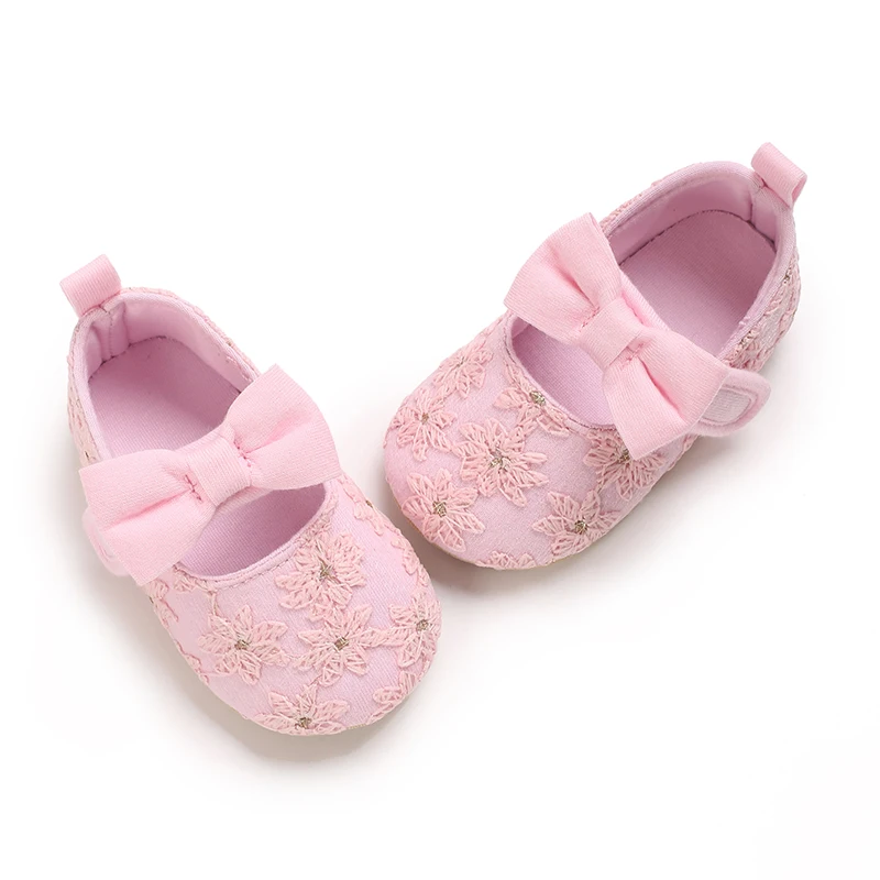 Cotton 0-18M Flower embroidery Baby Girl Princess shoes Baby Moccasins Moccs Shoes Bow Fringe Rubber Soled Non-slip Footwear