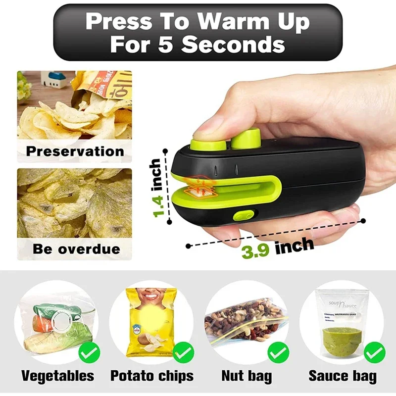 Imagem -02 - Portátil Handheld Chip Bolsa Sealer Selador a Vácuo de Calor Recarregável Resealer Máquina de Selagem para Bolsas de Plástico