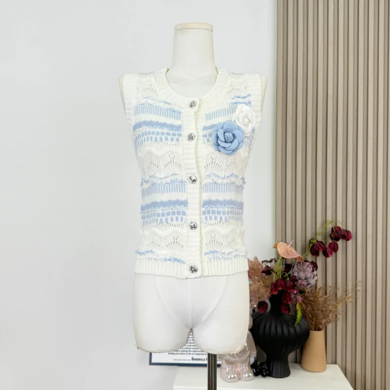 

2025 New Summer Sweet Chic Sweater Cardigan Women Korean Fashion Casual Elegant Knitted Vest Tops Knitwear Outerwear Pull Femme