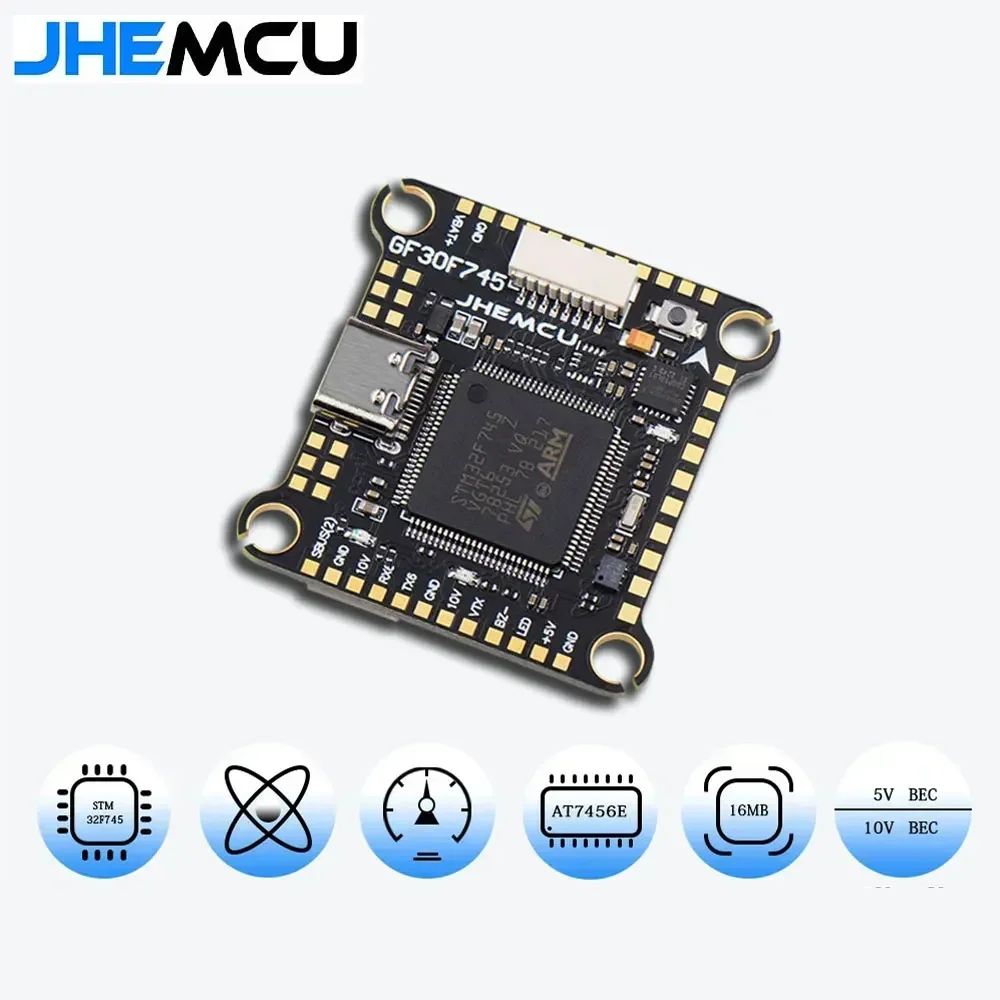 

Стек контроллера полета JHEMCU F745 — GF30F745-ICM с AM32A60 60A ESC 4-в-1, 3–6S 30x30 мм для дронов FPV