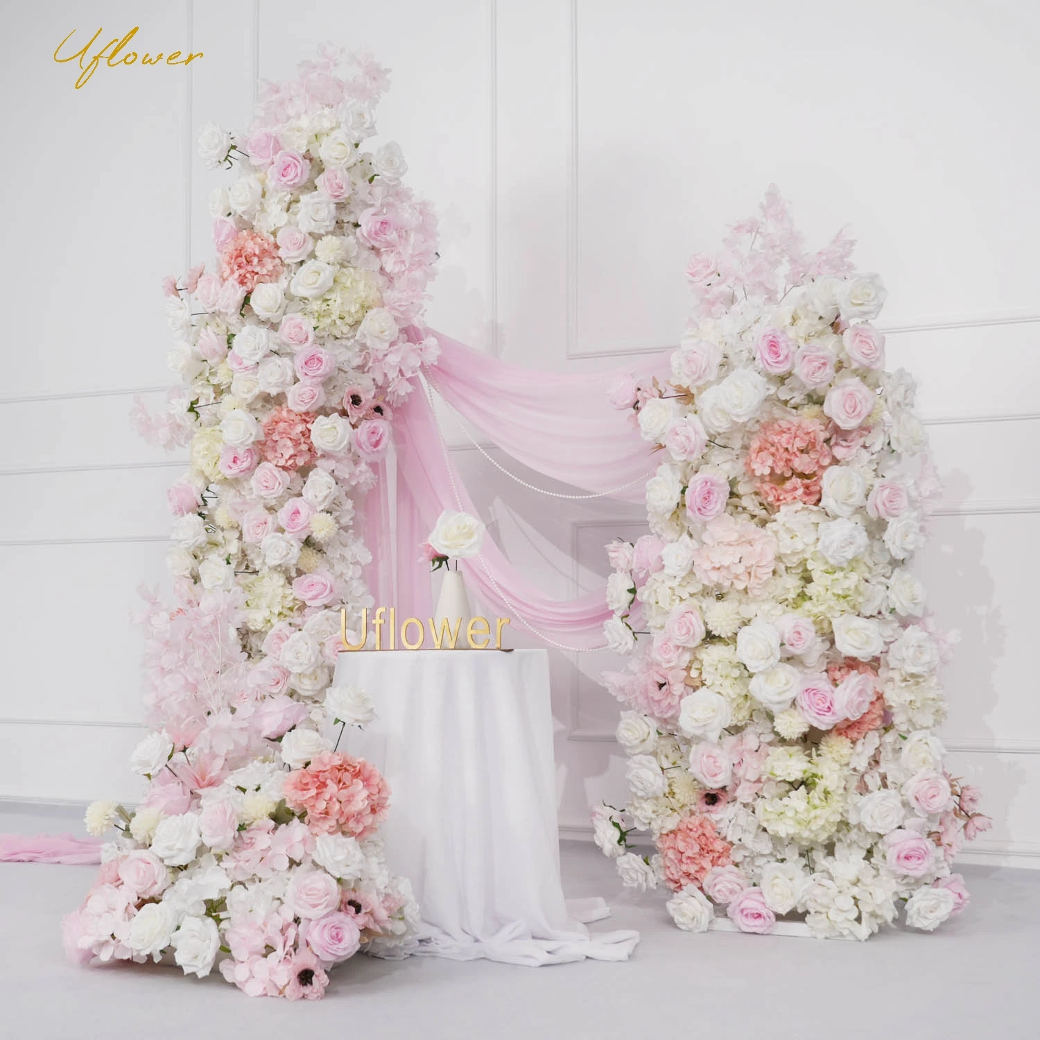 Uflower 5D Yellow Pink White Rose Wedding Flower Row Arch Cherry Hang Floral Arrangement Backdrop Banquet Event Party Prop Decor