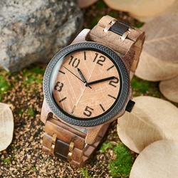 BOBO BIRD Wood Watches Genuine Leaf Handmade Wood Wristwatch For Men Timepieces Men's Quartz Watch With Gift Box Custom Dropship