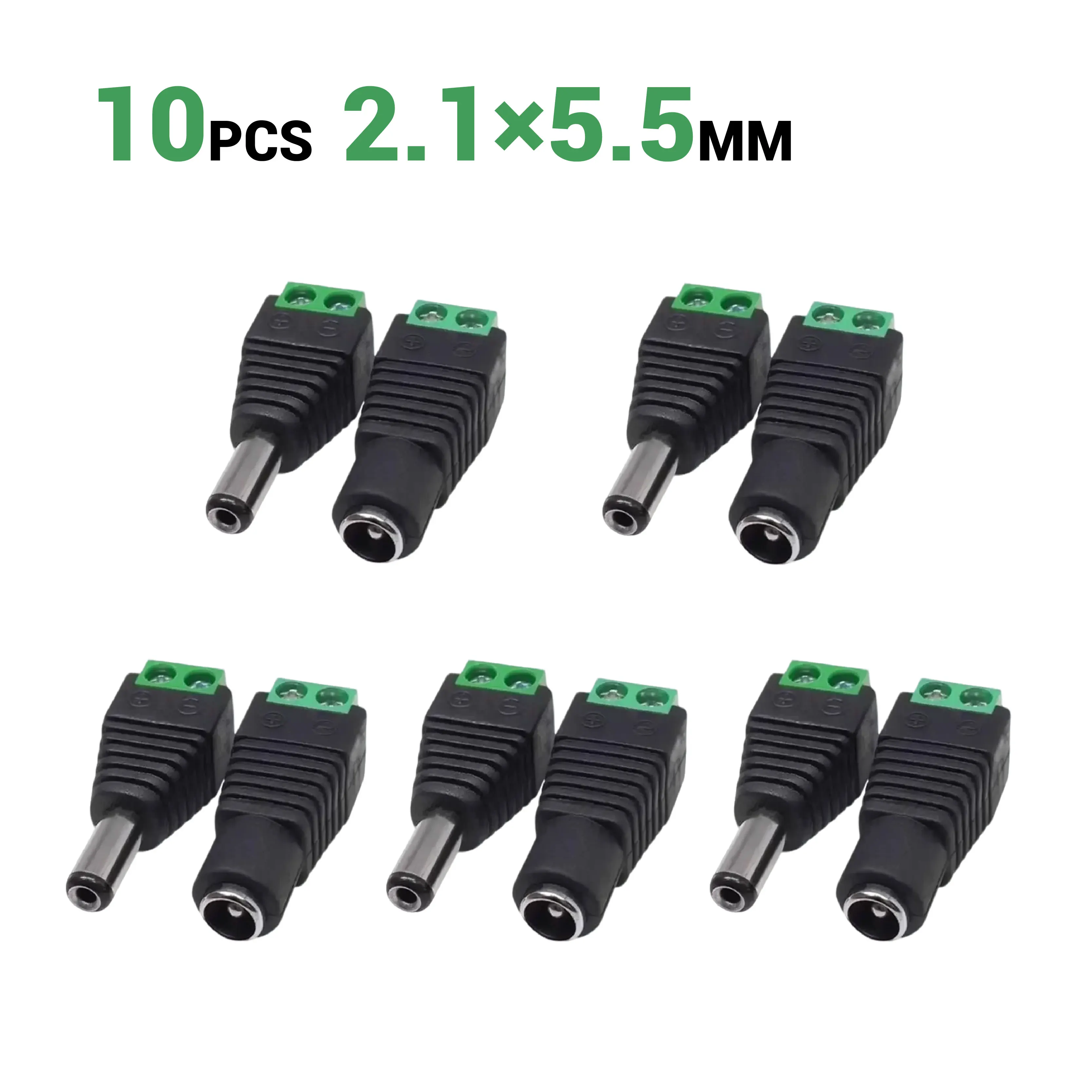4/10 Stück 5,5 mm x 2,1/2,5 mm weiblich männlich DC-Netzstecker 12 V Adapter für einfarbige LED-Streifen und CCTV-Kameras