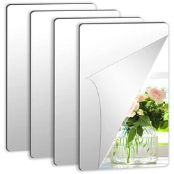 4pcs Acrylic Mirror Sheets Flexible Non Glass Mirror Tiles with 16pcs Self Adhesive Stickers for Home Wall Decor