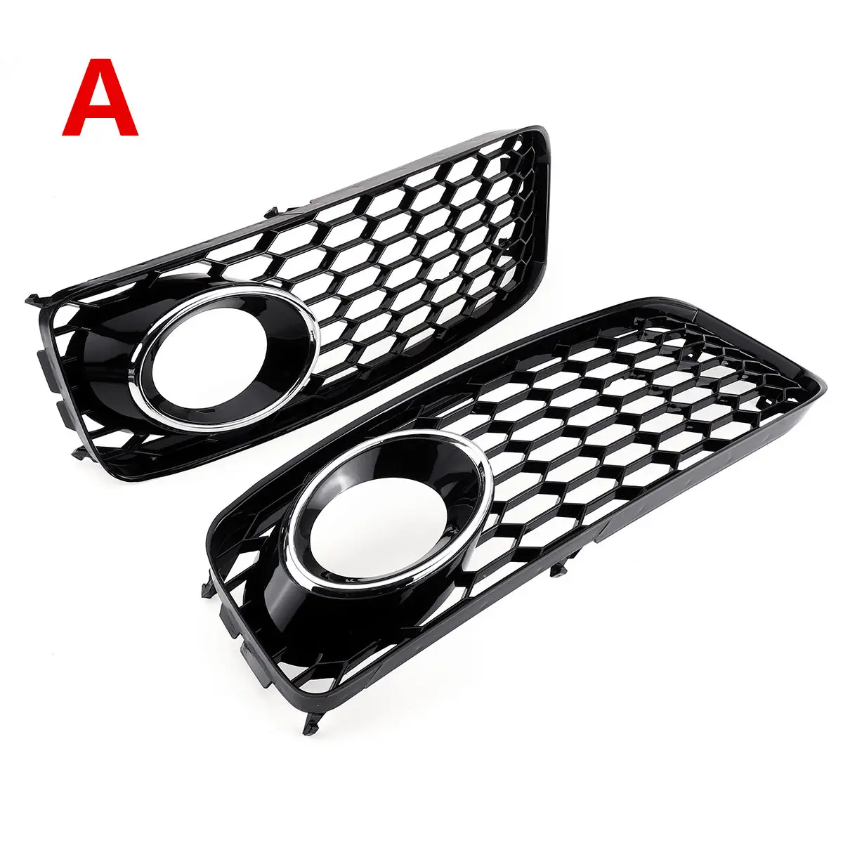 Black/Chrome Silver 1Pair Car Fog Light Lamp Cover Honeycomb Mesh Hex Front Grille Grill For Audi A5 S-Line/S5 B8 RS5 2008-2012