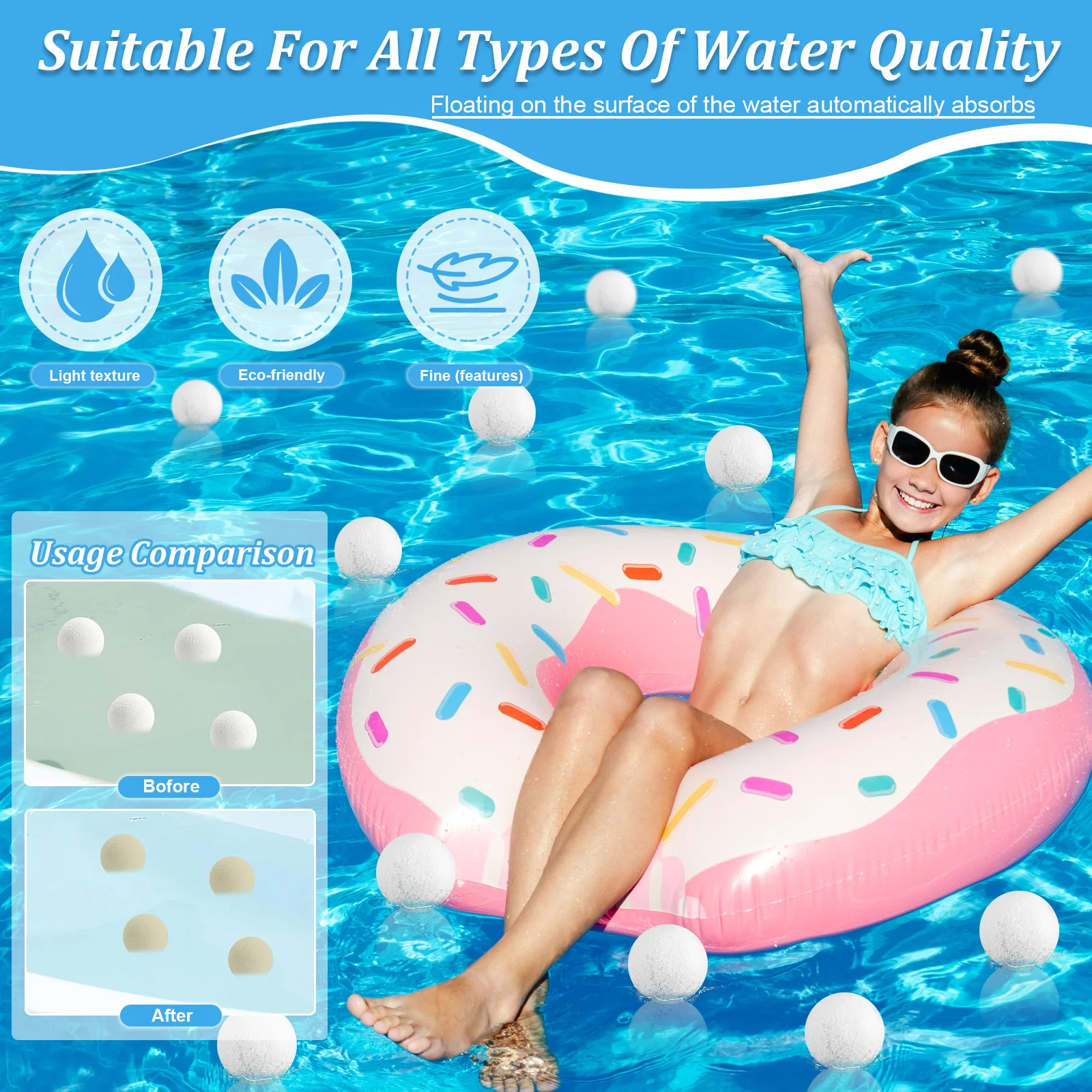 6Pcs Scum Eliminating Ball Reusable Oil Absorbing Sponge Washable Absorber Balls Surface Oil Absorber for Swimming Pools