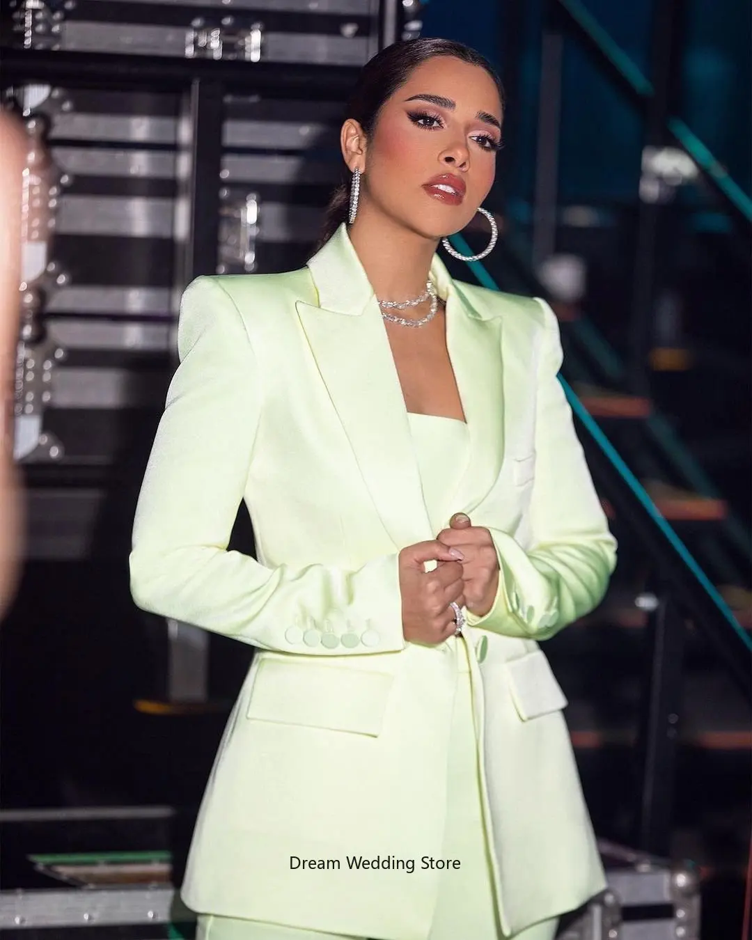 Ensemble de costume vert clair pour femmes, Blazer à simple boutonnage, pantalon, robe de bal de soirée, sur mesure, tenue de bureau