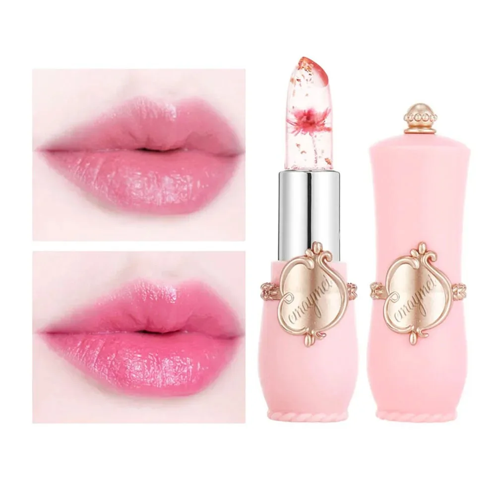 Lápiz labial de gelatina de flores de cristal, bálsamo labial nutritivo de larga duración, hidratante de labios, brillo de labios que cambia de Color con temperatura, 1 piezas