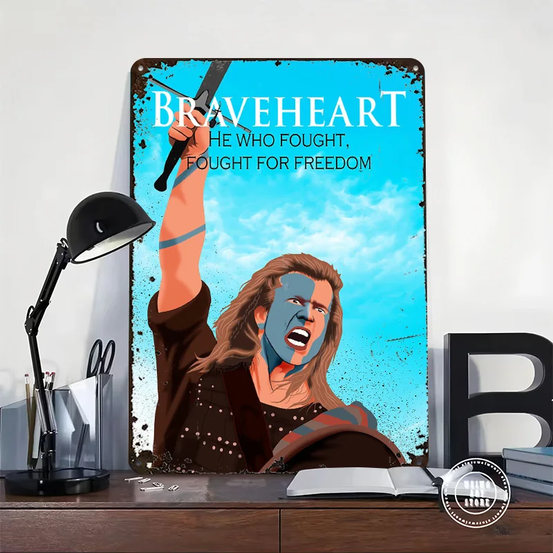 Brave Heart Printing Poster Customized Retro Wall Art Vintage Metal Signs for Mancave Custom Plate Gaming Room Decoration Cozy