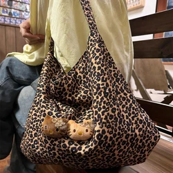 Kawaii Sanrio Anime Leopard Print Cross Body Cloth Bag Cute Hello Kitty Cartoon Large Capacity Portable Storage Bag Girls Gifts