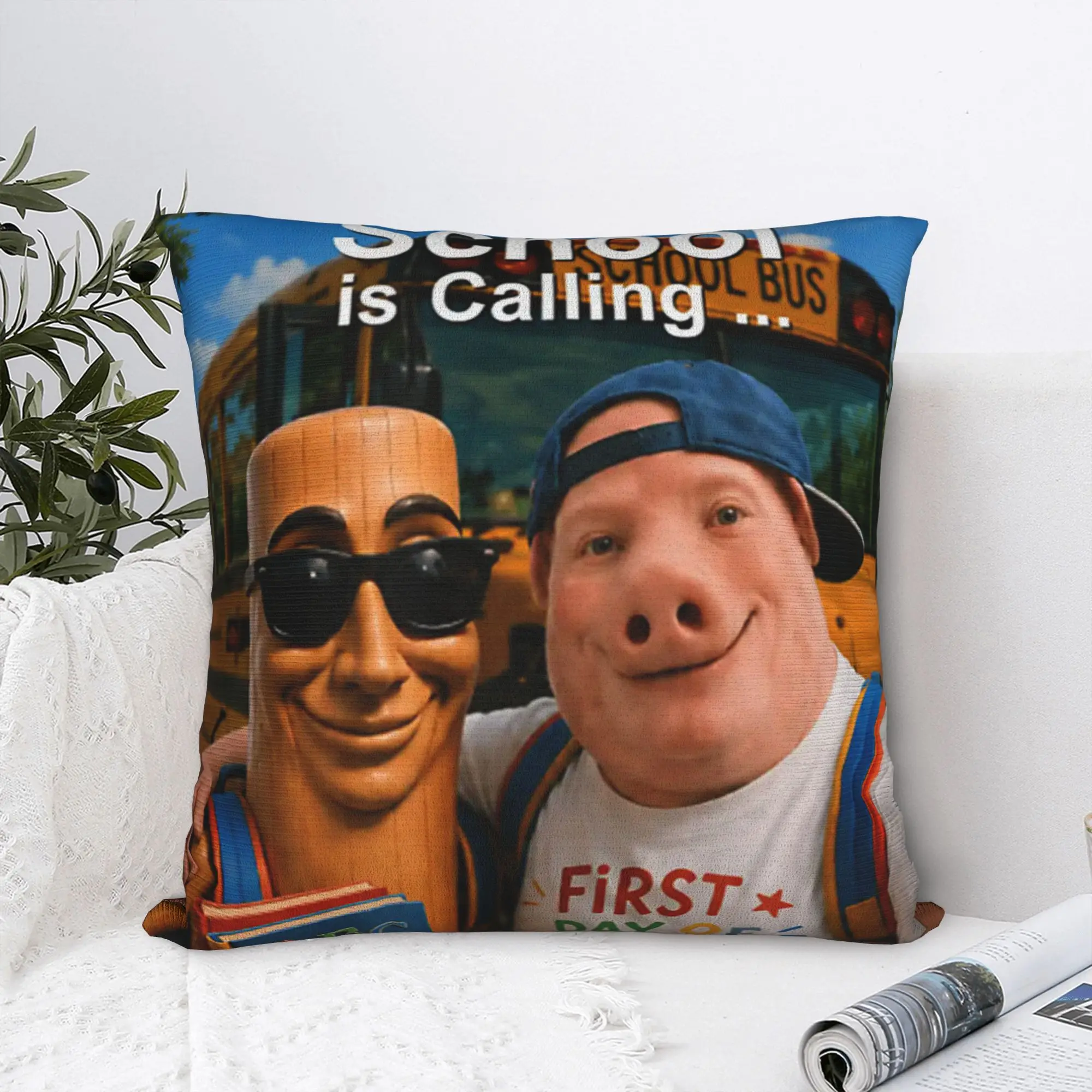 John Pork and Tung Tung Tung Sahur Back to School is Calling Pillow Case Pillow Cover Soft Pillowcases For Chair Sofa Home Decor