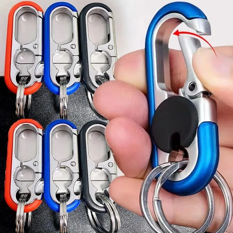 1-3pcs Men's Keychain Hook Stainless Steel Buckle Carabiner Climbing Tool Double Ring Car Fishing Key Ring Car Accessories