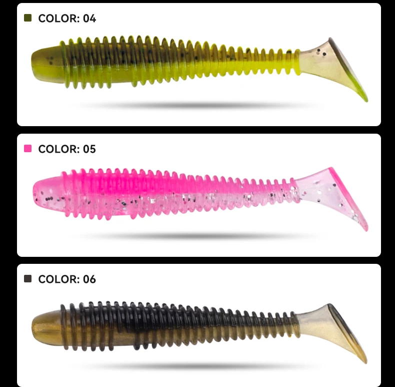 KINGDOM Schraubgewinde T-Schwanz Weicher Angelköder 20 Stück Silikon-Wurmköder Paddelschwanz-Swimbait 35mm-65mm für Barsch-, Forellen- und Hechtangeln – Detail 10