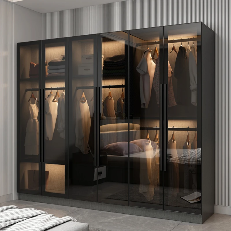 

Glass wardrobe household bedroom modern simple corner light luxury L-shaped cloakroom cabinet combination custom wardrobe