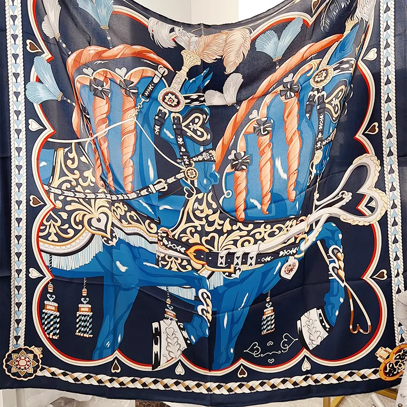 

Women Spring Scarf 100% Silk Square Big Bandanas Hand Rolled Edge Shawls Foulard Luxury Designer Accessories Head Hair