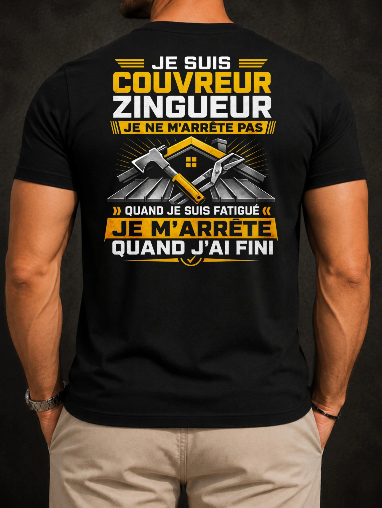 Je suis couvreur zingueur quand je suis fatigue roof hammer pliers yellow  bold graphic mes  Unisex  Unisex All T-Shirt