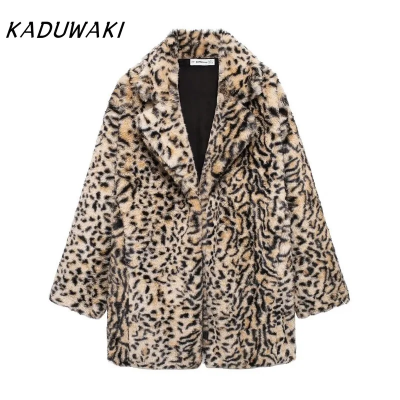 

KADUWAKI Y2k Осеннее женское пальто в европейском и американском стиле с животным принтом и эффектом искусственного меха, пикантная куртка для девочек 방수자켓