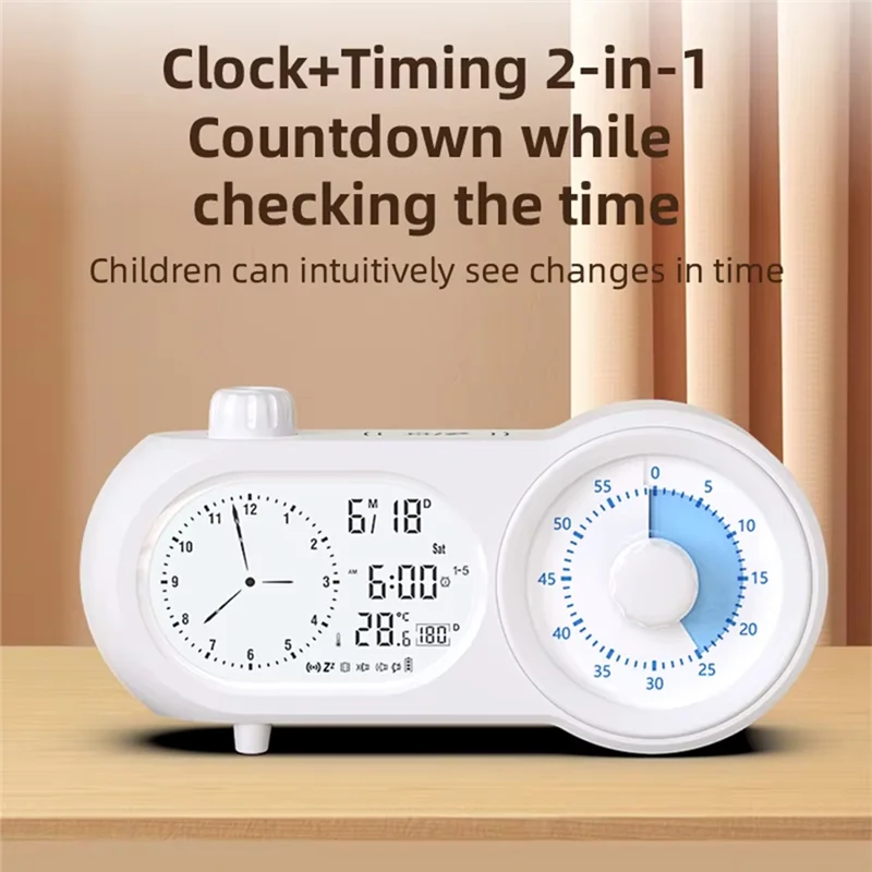 B04C-Autonomous Manager Plastic Bedroom Clock Visual Timer Lcd Dual Screen Clock Wake-Up Snooze Function