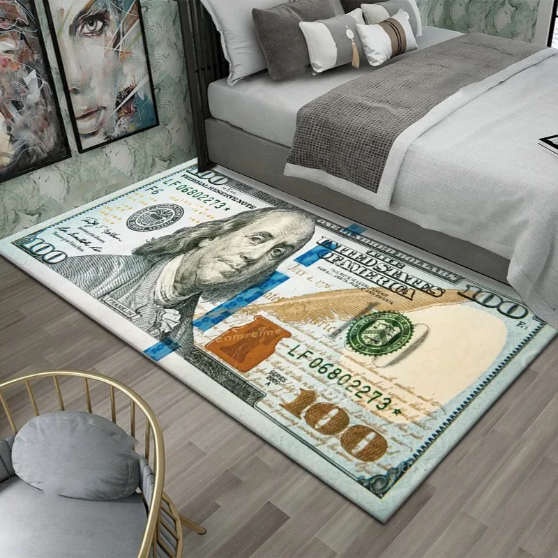 VIKAMA  Bedroom Side Rug  Creative Dollar Printed Carpet Anti-Slip Easy to Clean Game Room Dormitory Floor Mat Home Decoration