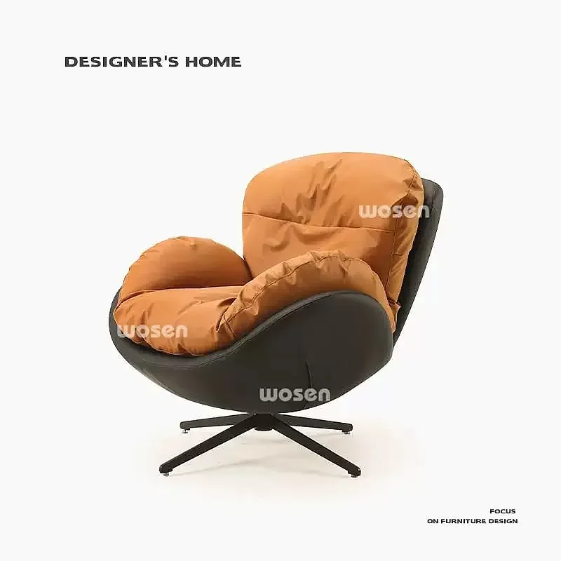 YT Nordic Single Sofa Lounge Chair Rotating Egg Shell Leisure Chair Living Room Study Designer Genuine Leather Snail Chair