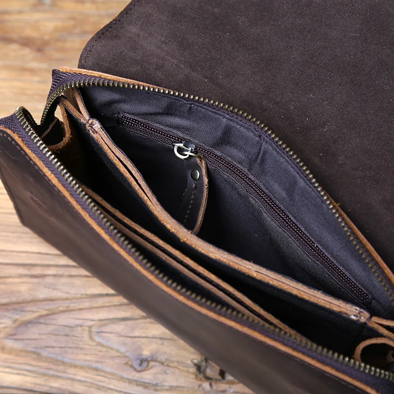 Nzpj Vintage Echt leder Herren Clutch Tasche verrückte Pferd Leder Handy tasche natürliche Top Layer Rindsleder Brieftasche für 8-Zoll-iPad – Detail 16