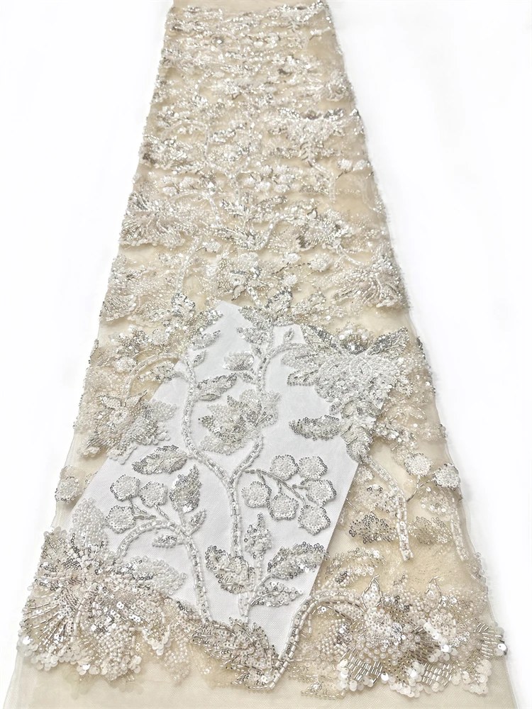 

Роскошное африканское кружево с бусинами, высококачественная ткань ручной работы с пайетками для вечерних платьев в нигерийском стиле