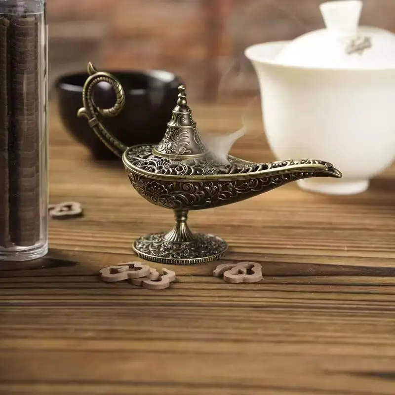 1 Magic Lamp Alloy Incense Burner, 4.6in Aromatherapy Stand, Living Room Decor Yoga Meditation Buddhist Home Decor