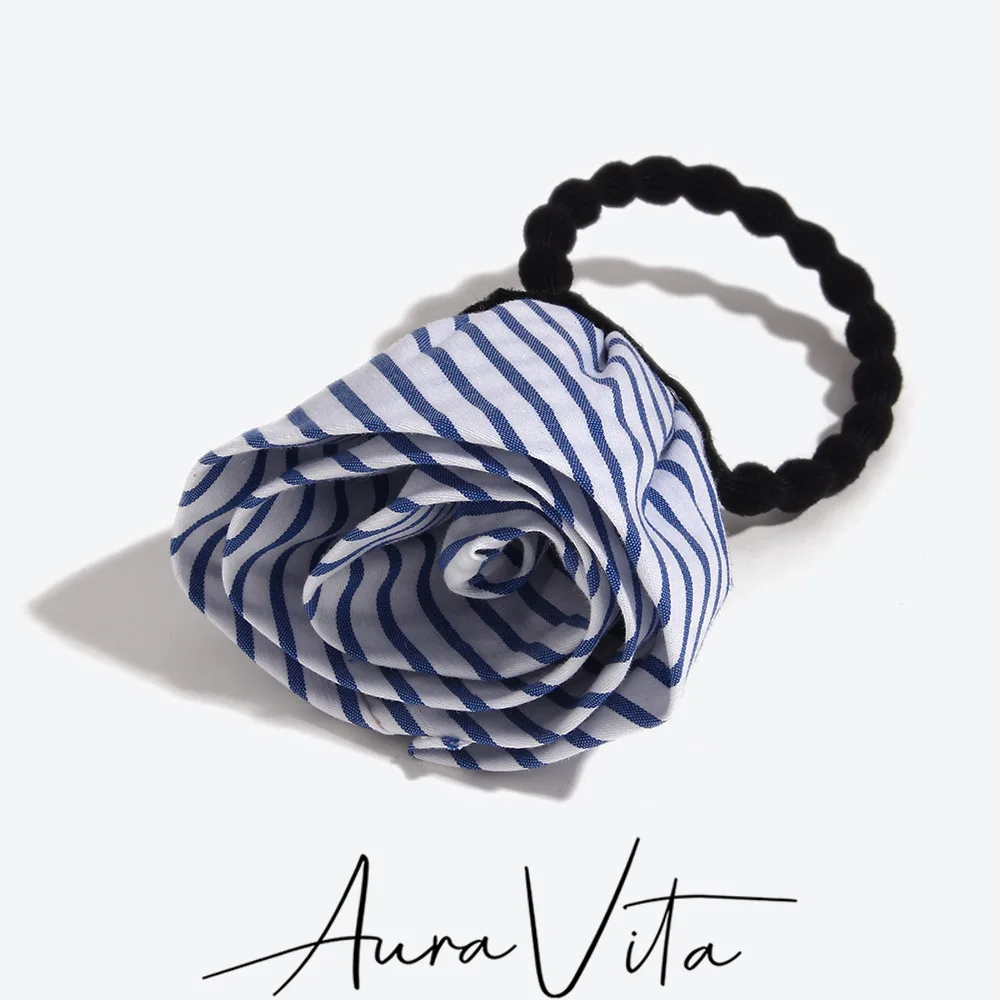 

AuraVita Striped Flower High Elasticity Hair Rope Casual Party Creative Hair Tie 2025 New Trend Women's Elegant Hair Accessories