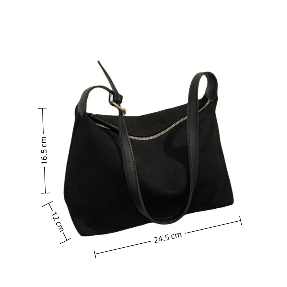 Boston-Stil Schultertasche mit Großer Kapazität, Wildleder, Verstellbarer Riemen, Umhängetasche mit Reißverschluss, Damenhandtasche für Pendler – Detail 1