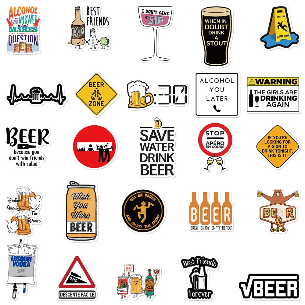 10/30/52PCS Funny Alcoholism Vodka Beer Wine Drunk Meme Stickers Waterproof Fridge DiaryBicycle Motorcycle Graffiti Decoration