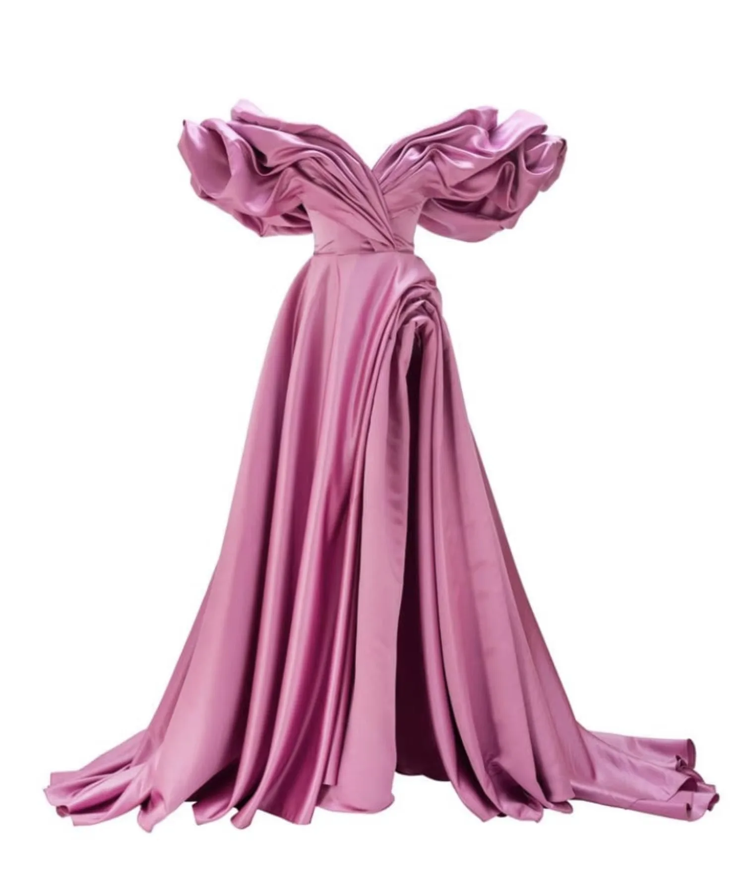 

Duty Pink Satin Formal Evening Dress Gown A Line Off the Shoulder Elegant Gowns for Women 2026 Sweetheart High Slit Prom Dresses