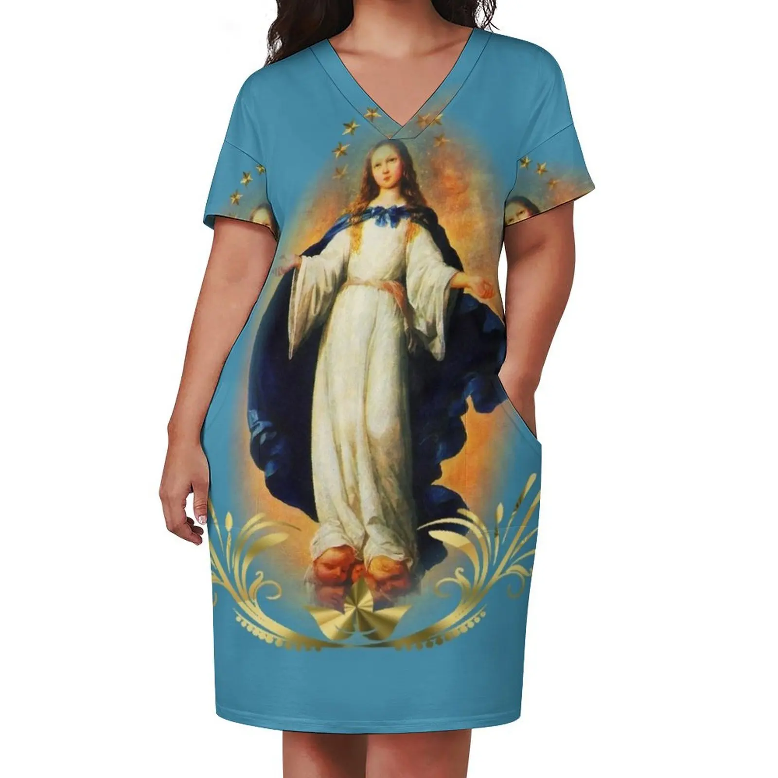 Immaculate Conception Assumption Virgin Mary Nicaragua Patron Saint Loose Pocket Dress Female dress Dresses gala