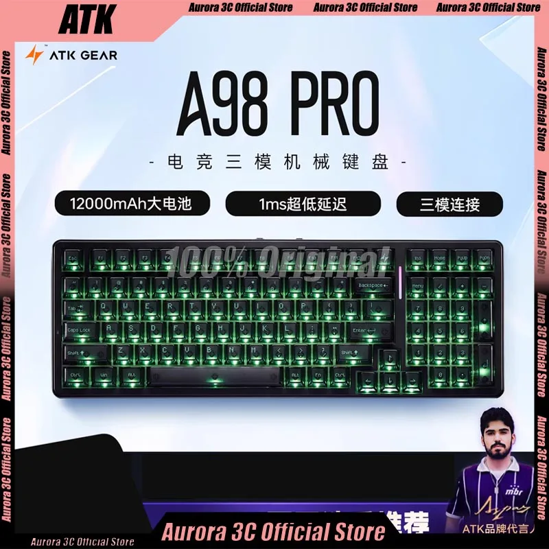 

ATK A98 PRO Механическая клавиатура 3 режима Беспроводная Bluetooth A98PRO Игровая клавиатура Эргономика Горячая замена Пользовательский киберспорт Офисный подарок