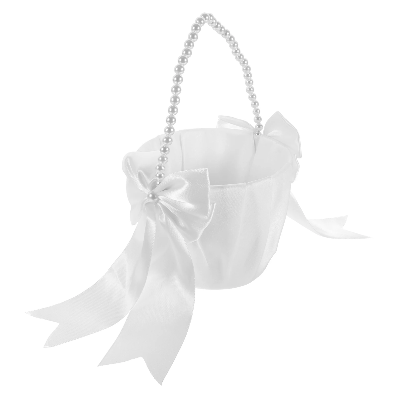 

Other Wedding Supplies Pearl Hand Flower Basket Bride Pearls Rustic Pvc Baskets with Handle