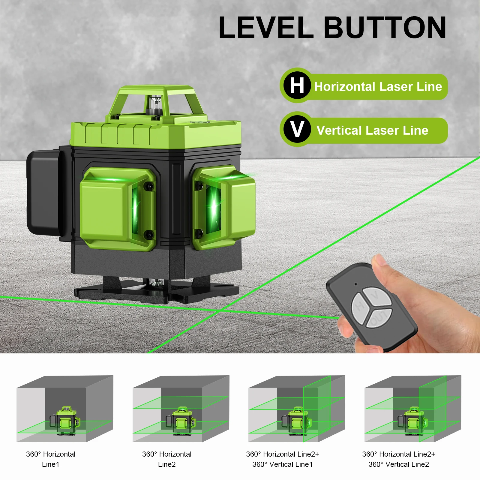 Lfine Professional Nivel Laser 4D 16 Lines with 39.37 inch (1M)Tripod 360°Self-leveling Laser Levels Green Beam Laser Level Tool