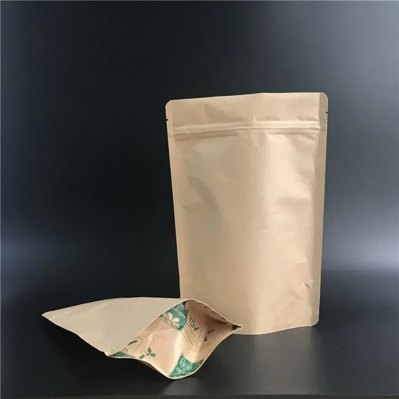 50PCS Eco Friendly 500g Biodegradable Packaging Bags Kraft Stand Up Pouches For Tea Snack Pouches Doypack Food Bag