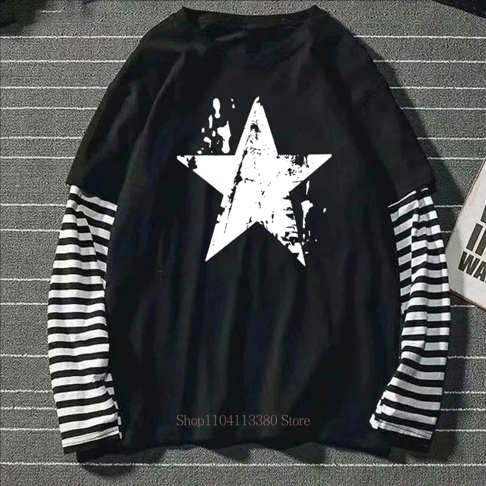 Damen Retro Star Y2K Print Grafik Fake Two-Layer Langarm-T-Shirt – Modisches Gothic Casual Loose Fake Two-Layer Langarm-T-Shirt