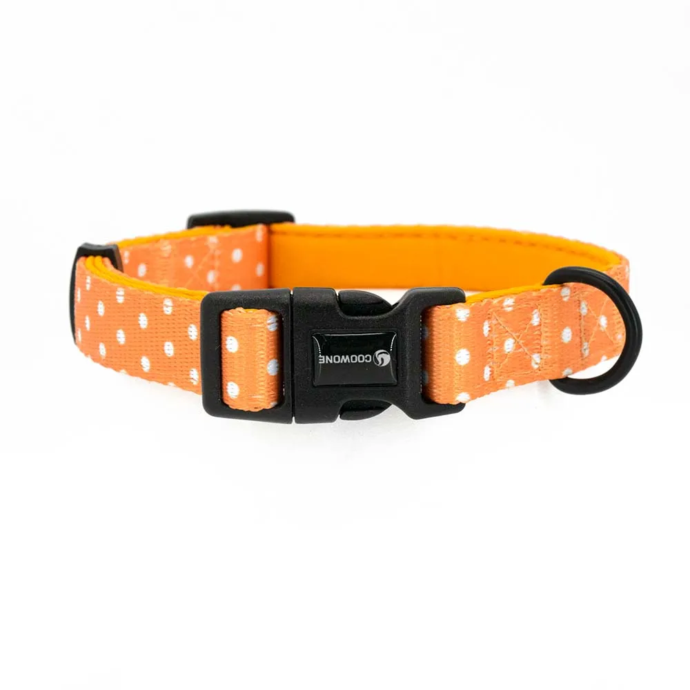 Collarlogo Adjustable Pet Dog Collar Durable Soft Cute Creative Orange Dot Design Leash Neoprene Harness Poop Bag Dispenser