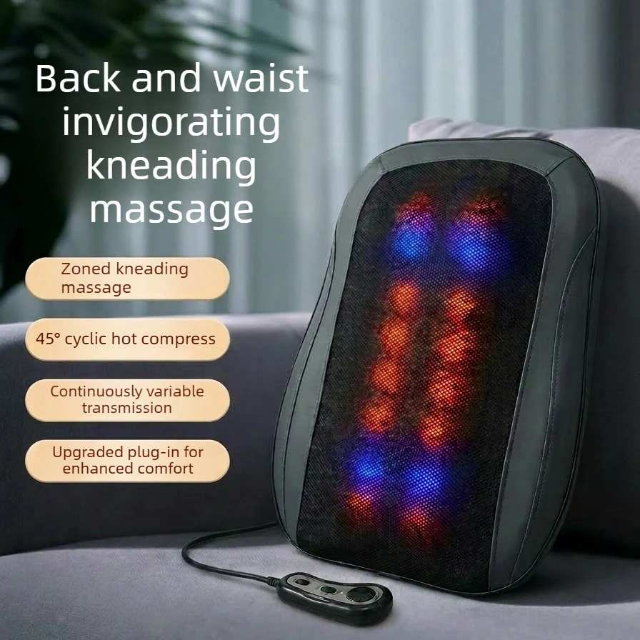 Electric Back and Waist Massager Neck Shoulders and Legs Heating Simulated Human Hand Kneading Home Cushion with Hand Controller
