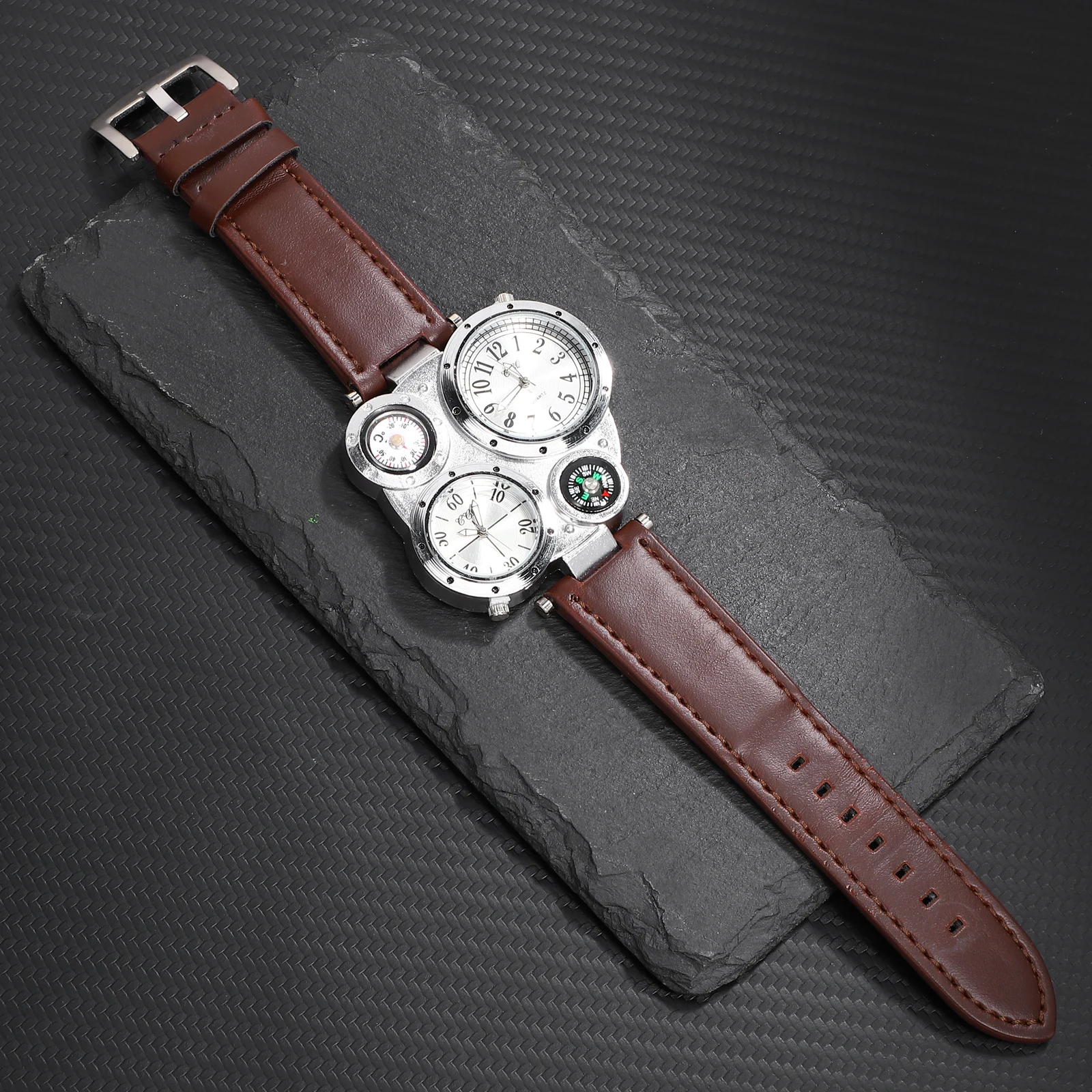 

Thermometer Compass Watch Quartz Multi Time Display Fashion Sports Watches for Men Durable Precise Adjustable Band Gift Idea