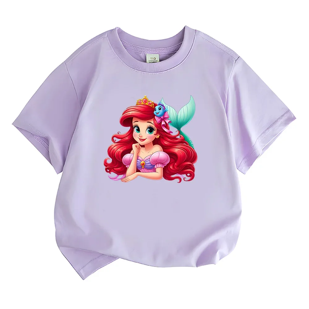 Cartoon The Little Mermaid Children Tees Princess Ariel Comic TShirt Cute Girls Kids T-shirt Summer Casual Cotton Clothes Kawaii