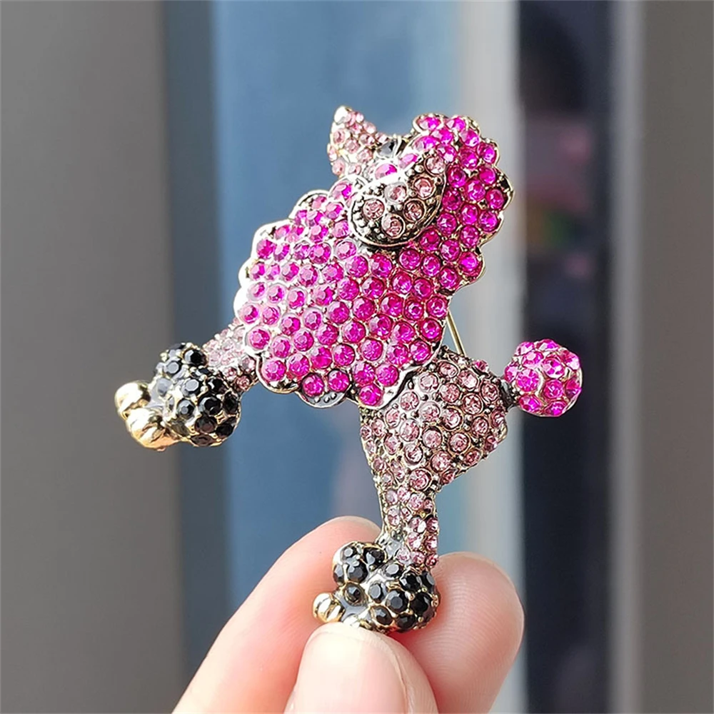 Sparkling Rhinestone Poodle Dog Brooches For Women 2-color Fashion Suit Cartoon Animal Party Casual Banquet Brooch Pins Gifts