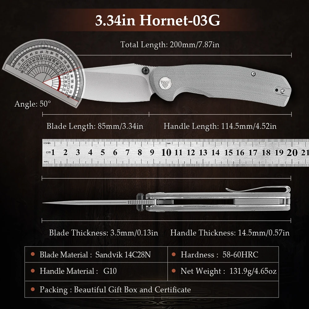 TRIVISA EDC Folding Knife for Men, Axis Pocket Knife with Clip，3.34” 14C28N Steel ,Stonewash Blade,G10 Handle.Camping Tool