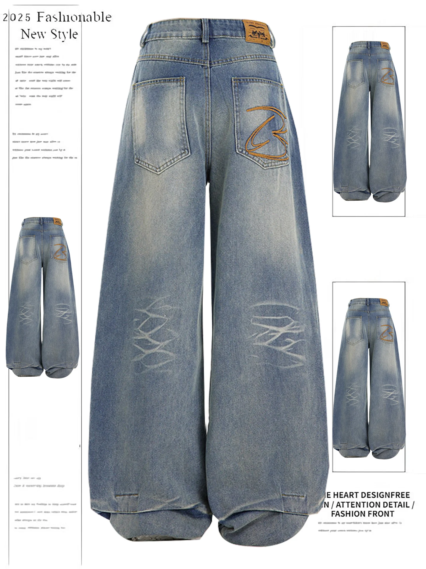 

American Sle Vintage Waed Knife Denim Jeans Women's Spring Autumn New Design Loose Straight Wide Leg Pants