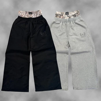 Y2K Trend Sweatpants Camouflage Embroidered Pattern Streetwear Men Women Clothing Retro Camo Baggy Pants Unisex Wide Leg Pants